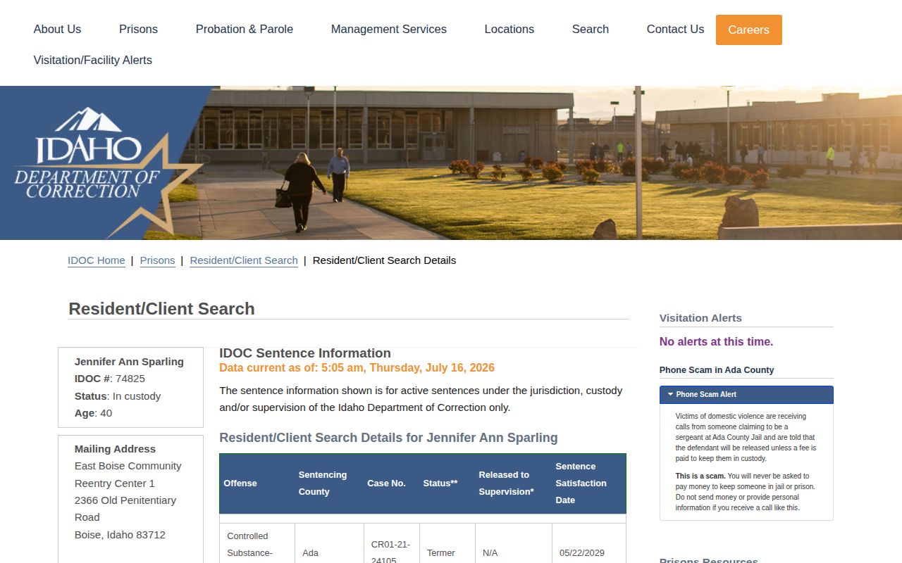 Clark County release date research showing an official IDOC sentence field example